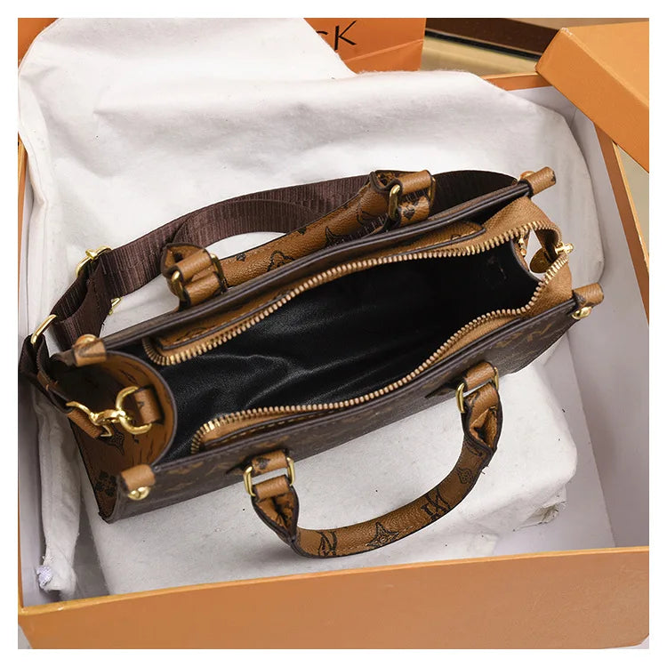 Elegant Retro Women's Tote Bag Single Shoulder Crossbody Bag Floral Print Ladies Handbag Luxury Texture Commuter Messenger Bag