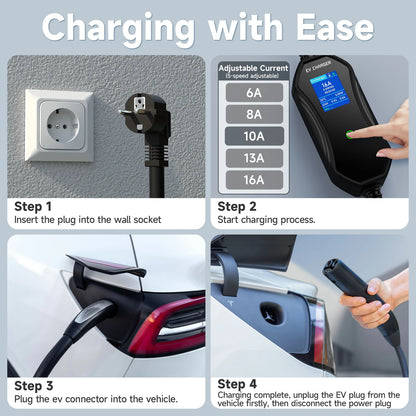 3.6kW Portable TS‑NACS EV Charger for Tesla 2.8" LCD Display Delay & Schedule Timing Electric Vehicle Charging Plug Station