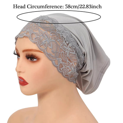 2026 New Inner Hijab Undercap With Lace Muslim Turban Islam Underscarf Hijab Bonnet Soft Stretch HIjabs Tube Cap Turbante