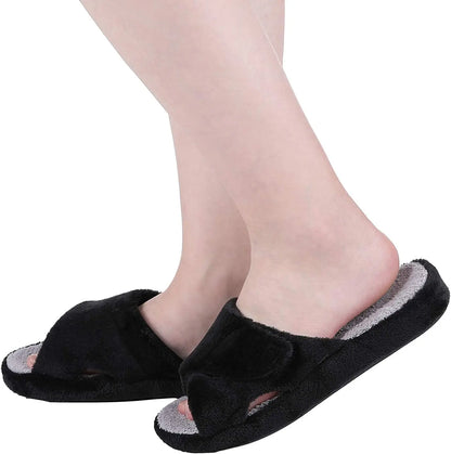 Smile Popcorn Women Adjustable Cross Strap Slippers Soft Fleece Two-tone Open Toe Non Slip Cozy Memory Foam Indoor House Slides