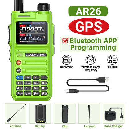 Baofeng AR-26 GPS Walkie Talkie Multi-Band Long Range Wireless Copy Frequency Air Band NOAA Type-C Charger For Camping Ham Radio