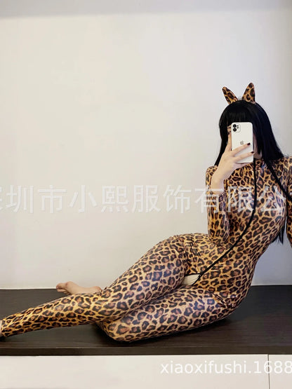 Shiny Leather PU Women's Zipper Crotch Nightclub Cat Girl One-piece Clothes Body Suits For Corset Jumpsuit Women Jumpsuits HPO3