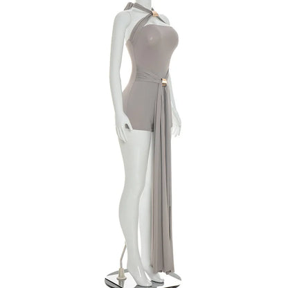 Joskaa Sexy Backless Bandage Playsuits Women Summer Trend Halter  Sleeveless Ribbons Skinny Rompers Holiday Elegant Outwear