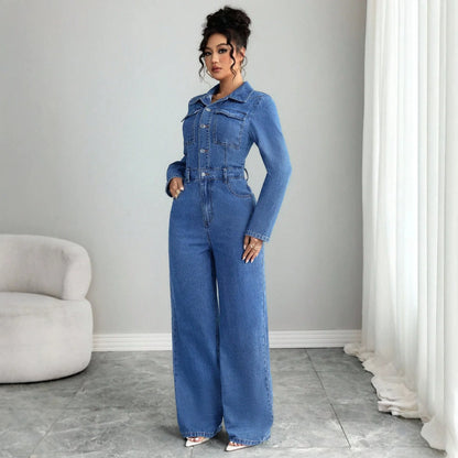 Jumpsuits Women Denim One Piece Full Sleeve Overalls Long Pants High Waist Rompers Y2k Streetwear Jumpsuit Work 2026 Autumn