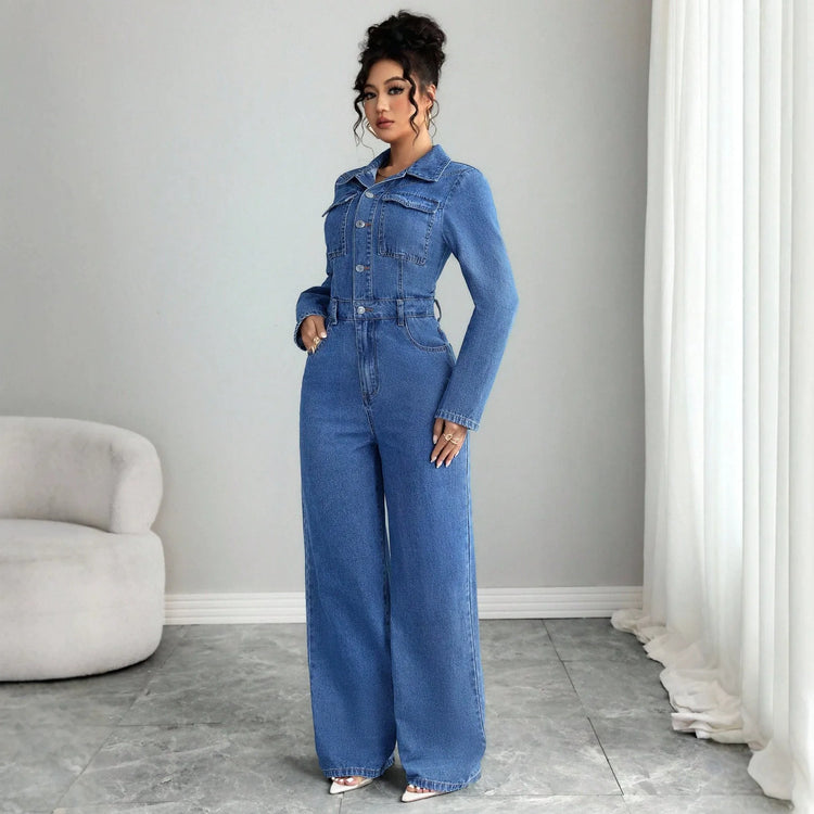 Jumpsuits Women Denim One Piece Full Sleeve Overalls Long Pants High Waist Rompers Y2k Streetwear Jumpsuit Work 2026 Autumn