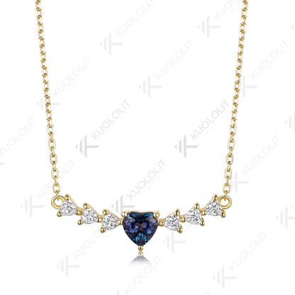 Kuololit 1.6CTW Lab Alexandrite Moissanite Custom Necklace for Women Solid 585 14K 10K Yellow Gold Necklace for Christmas Gifts