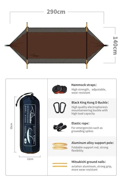 Outdoor Camping Hammock with Sunshade and Mosquito Net Anti-Rollover Single Double Portable Hanging Bed with Bug Net