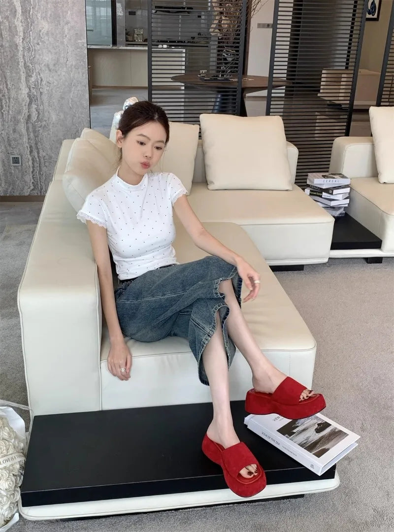 Women Platform Slippers Fashion Wedge Heeled Sandals Luxury Suede Casual Slides Summer New Beach Shoes for Women Sandalias Mujer