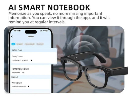 Smart Glasses with Camera 8MP HD Photo Video Recording EIS Anti Shake 1400mAh Charging Case WiFi Sync Transfer for Men Women