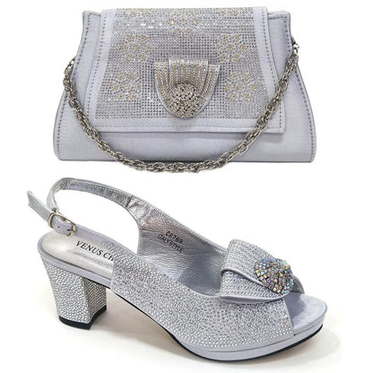 2025 New Hot Selling Sliver Sexy Design Round Toe Ladies Sandal with Bag Set For Women Wedding Party