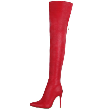 Trend 2024 Black Long Boots for Women Ladies Thigh High Pointed Toe Over-the-Knee Boots Patent Leather Large Size 46 Female Shoe