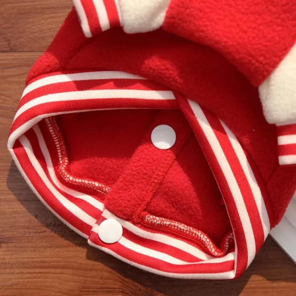 Winter Warm Puppy Coat with D Ring Button Pet Outdoor Jacket Cat Supplies Fleece Clothing Baseball Uniform Sport Suit