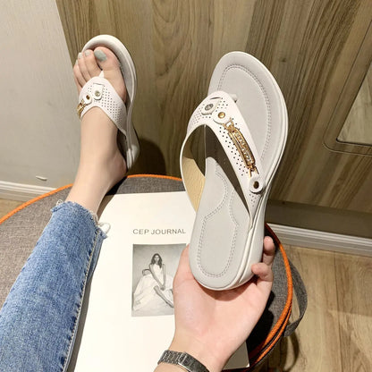 Sandals for Women Flip Flops Metal Button Slides Slipper Beach Dance Non-slip Casual Wedge Shoes Female Summer Slippers Sandals