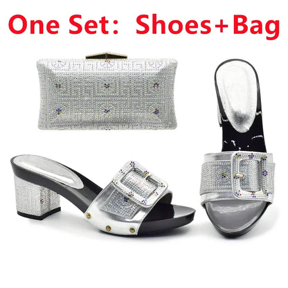 Latest African Shoes and Matching Bags Italian Nigerian Women Wedding Shoes and Bag Set with Rhinestone Luxury Designer Pumps