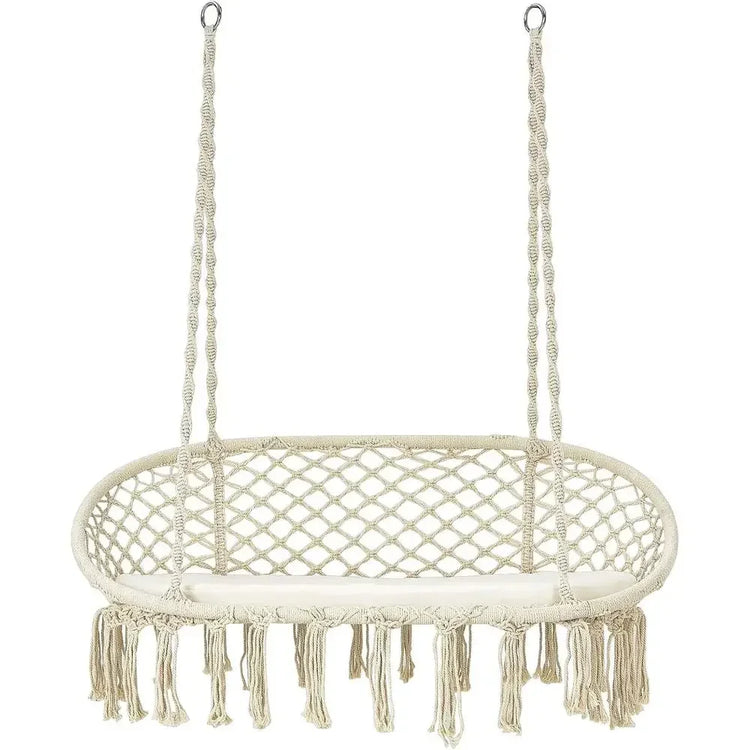 2-Seat Hammock Chair with Cushion, Cotton Ropes, and Metal Stand,440 lbs, Ideal for Indoor or Outdoor Swinging
