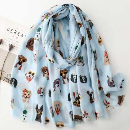 Cozy Dachshund Dog Cat Pattern Viscose Shawl for Women - 180x90Cm Fringe Detail Breathable Thin Wrap Scarves Autumn/Winter Snood