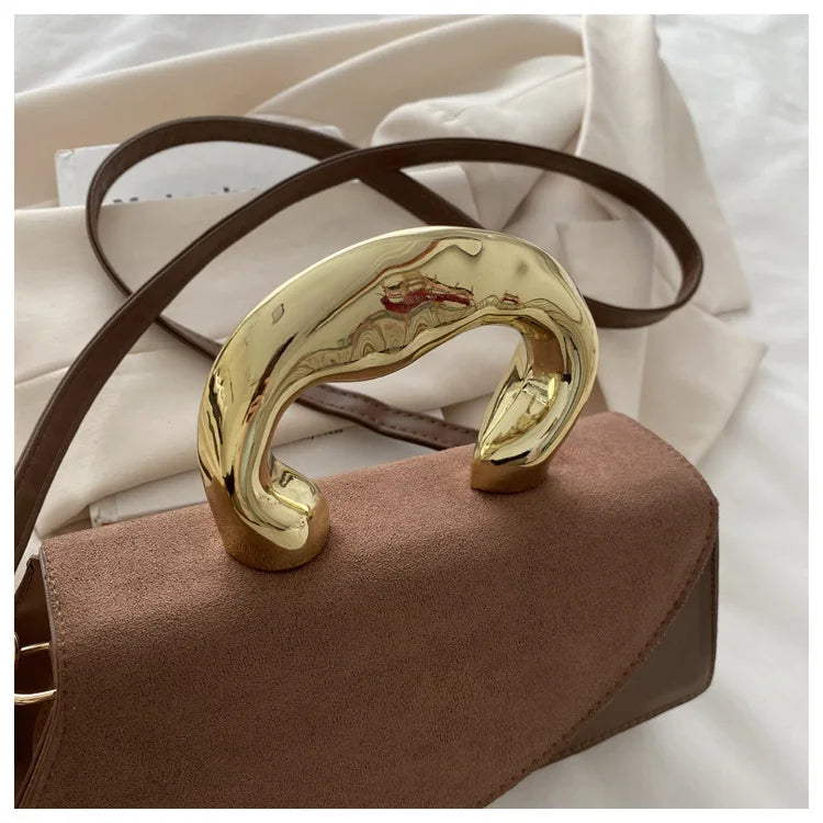 French Style Light Luxury Large Capacity, New Minimalist Design Casual Metal Hand-held Shoulder Crossbody Bags for Women