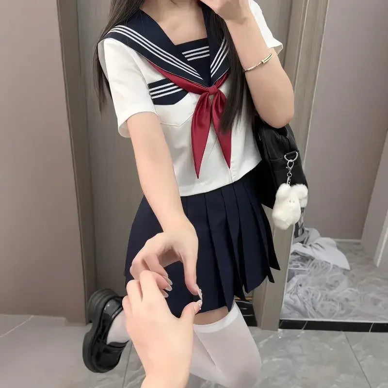 Basic Style Short Sleeve Sailor Suit Uniform JK School Uniform Short Skirt for Women Cosplay Special Use Clothing