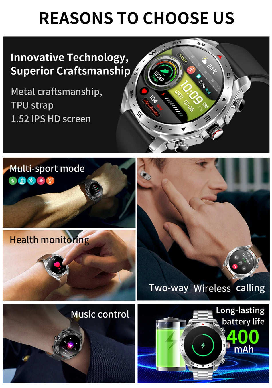 LIGE With Earbuds Bluetooth Headset Smartwatch Women Speaker Tracker Music Sport Watch Men Waterproof Smart Watch AMOLED Screen