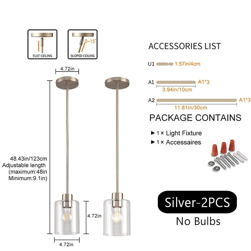 Modern Industrial Pendant Lamp Glass Hanging Adjustable Height Kitchen Dining Room Bedroom Bedside Bathroom Decor Lights