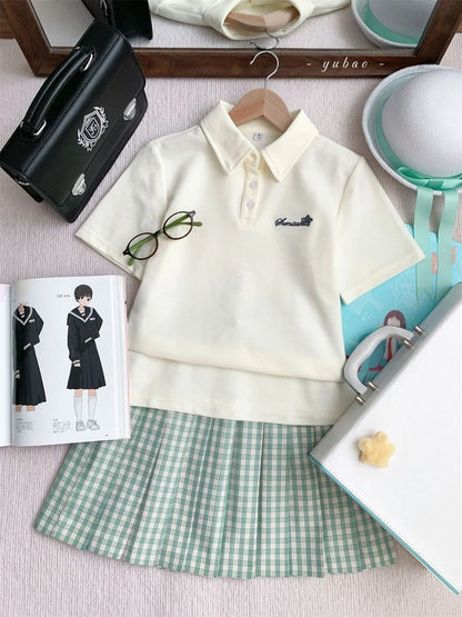 Japanese JK Uniform Polo Shirt and Skirt Suit Spring and Summer Wear Genuine All-match College Style Female Cute Lady Quiet