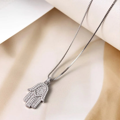EWYA Hamsa Hand Full 0.9mm Moissanite Pendant Necklace for Woman Men 925 Silver Pass Diamond Test Hip Hop Fine Neck Jewelry Gift