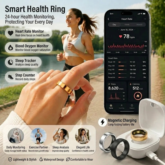 2026 New Smart Ring Heart Rate Blood Pressure Sleep Monitoring Motion Tracking IP68 Waterproof Men Women Smart Ring Holiday Gift