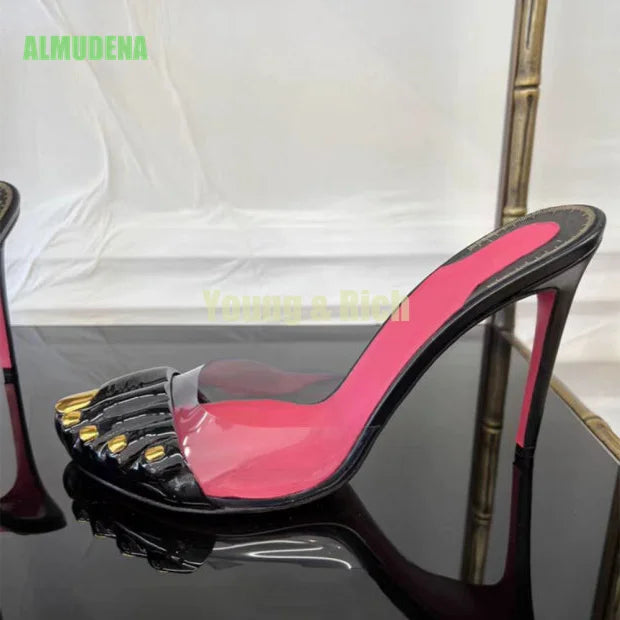 Fashionable Gold Thumb Five Toe Sandals Women Slim High-Heeled Slippers Versatile Temperament Ankle Strap Sandals