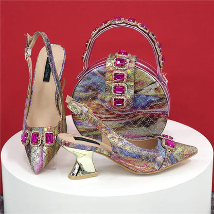Newest Style Teal Sky Color Platform Design Peep Toe Ladies Shoes Matching Bag Set For Mature Women Heel Party Pump