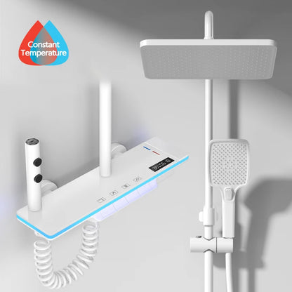 Bathroom Luxury Shower System with Lights Tempered Glass Piano Key Smart Digital Display Thermostat Mixer Shower Faucet Full Set