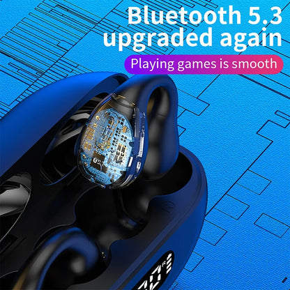NEW TWS Q80 Wireless Headphones Bluetooth 5.3 Bone Conduction Earphones Earclip Design Touch Control Led Earbuds Sports Headsets