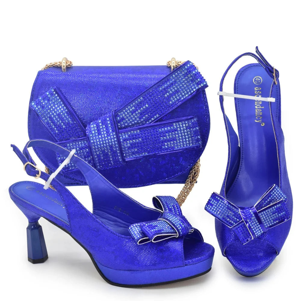 Beautiful Italian Shoes And Bag Sets For Evening Party With Stones Italian Leather Handbags Match Bags! 1-1