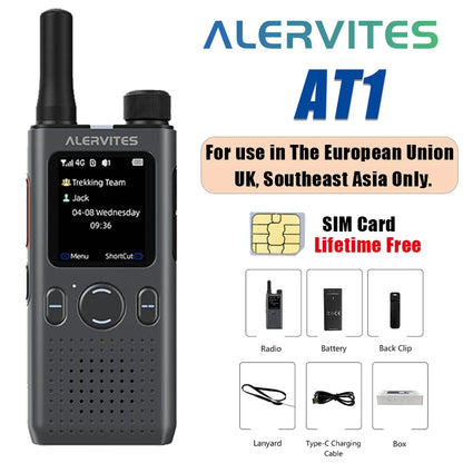 ALERVITES PoC AT1 Global Mini Walkie Talkie Baofeng Radio 4G APP Setting Type-C Charging Ultra-light Thin Single Call Nationwide