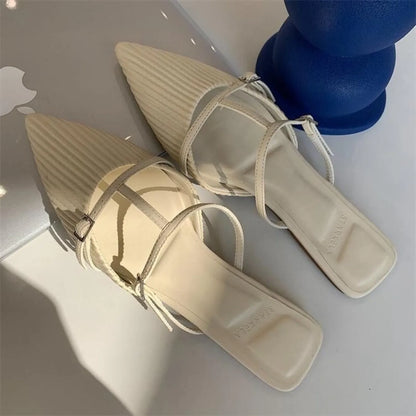 2025 New Women's Shoes Fashionable Slippers with Double Buckles Lazy Pointed Toe Elegant Women's Shoes Luxury Design Sandals