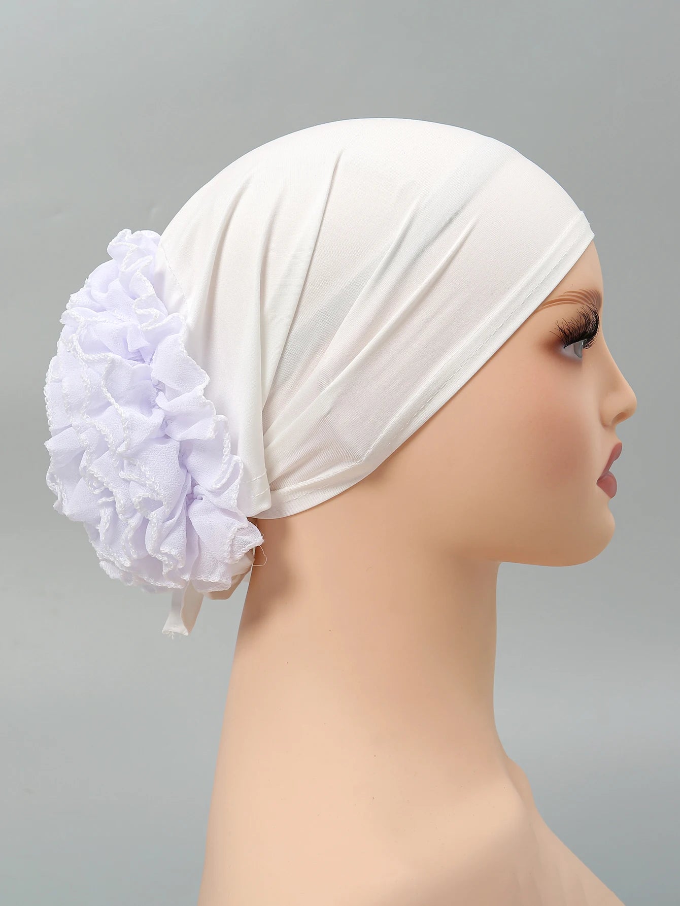 Muslim Women's Hijabs with Lace Chiffon Panhua Solid Color Thin Bottom Hat Islam Head Wrapping Tie Back Turban Female Headband
