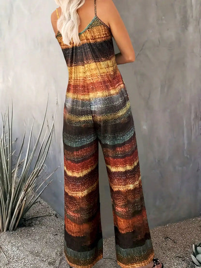 Women's Off the Shoulder Slingback Long Length Drawings Print Jumpsuit-vacation outfits women, fashion jumpsuit for fall clothes