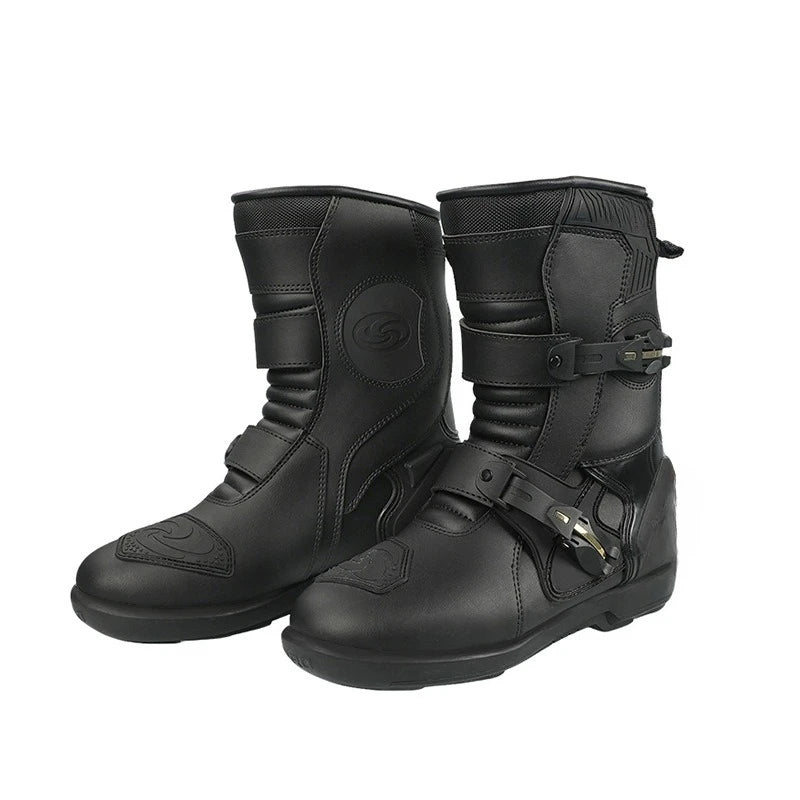 Men's Leather Motorcycle Riding Boots, Breathable Lining, Durable & Comfortable Anti-Slip Motorbike Shoes for Street Riding