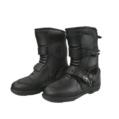 Men's Leather Motorcycle Riding Boots, Breathable Lining, Durable & Comfortable Anti-Slip Motorbike Shoes for Street Riding