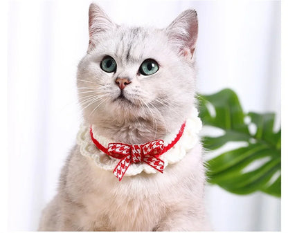 Cute Bow-knot Hand-knitted Saliva Towel Kitten Cat Puppy Adjustable Collar Pet Decorative Dog Cat Collar Pet dog Accessories