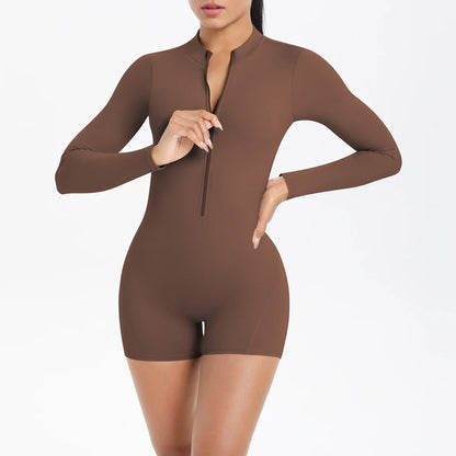 Women's Sports Shapewear Women Zipper Short Sleeve One Piece Gym Suit Breathable Quick Drying Sports Yoga Clothing Bodysuit