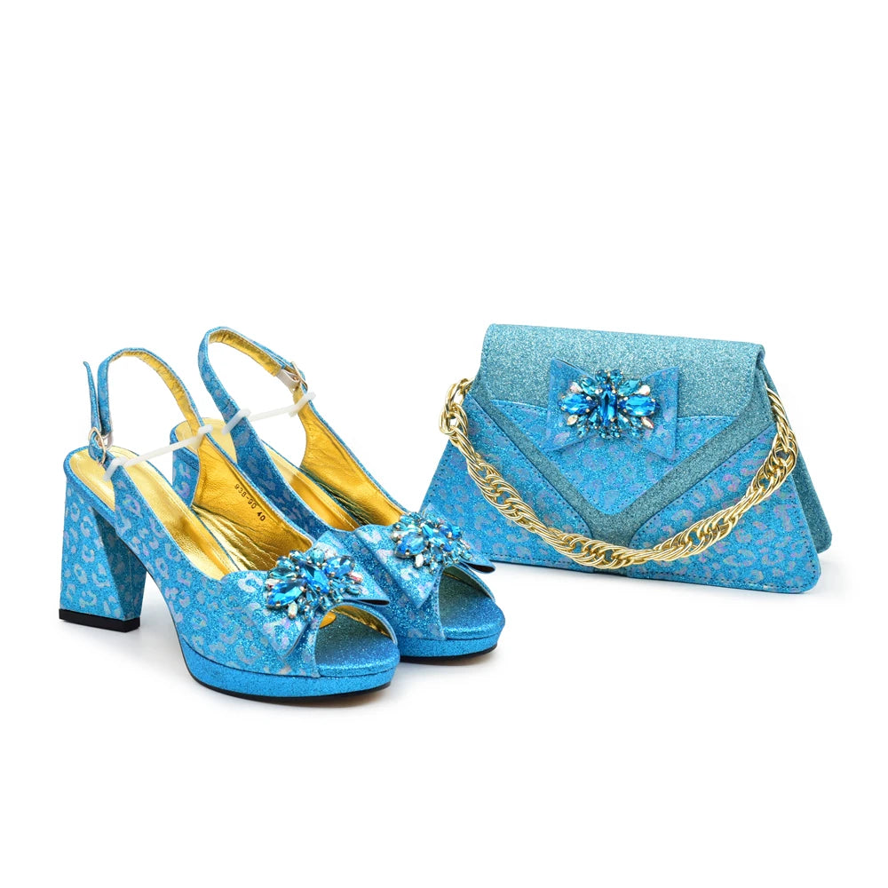 New Fashion Luxury Shoe and Bag Set for Party in Women Women Nigerian Italian Shoes and Bags Set Decorated with Rhinestone