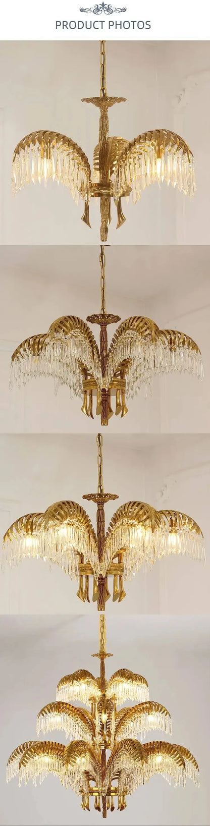 Hand Carving Gold Brass Hanging Pendant Lights Villa Living Room Luxury Crystal Palm Chandelier