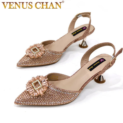 Latest Elegant Wedding Italian Diamond Design Shoes Women's African Party Shoes Crystal Shoes High School High Heels
