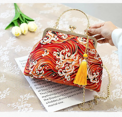 Fashion Vintage Fringe Bag Small Shell Bags Chain Women Shoulder Crossbody Bag Crane Flying Women's Handbags Purses Embroidery