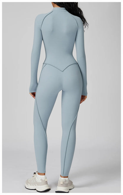 Sexy Rompers Workout Zipper Jumpsuit Long Sleeves Sports Bodysuits Women Gym Running Fitness Suits Gym Tracksuit Sportswear