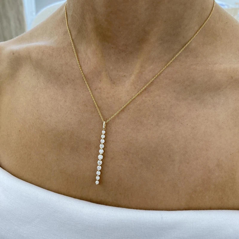 OXTAO Luxury Moissanite Pendant Necklace D Color VVS1 14K Gold Filled Tassel Lariat Necklace Elegant Charm Female WeddingJewelry
