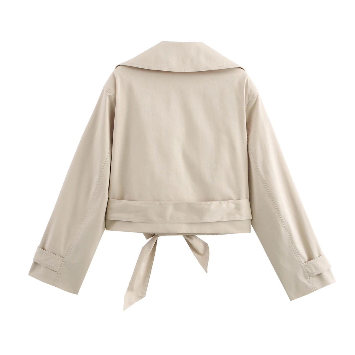 SLTNX 2026 New Women's British Wind Trench Coat Style Double-breasted Long Sleeve Belt Lapel Jacket Short Coat