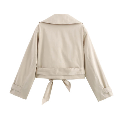 SLTNX 2026 New Women's British Wind Trench Coat Style Double-breasted Long Sleeve Belt Lapel Jacket Short Coat