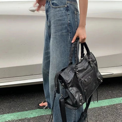 2026 Trendy Motorcycle Bags Women's City Tote Bag Y2k Classic Street Fashionable Shoulder Pu Leather Crossbody Handbag