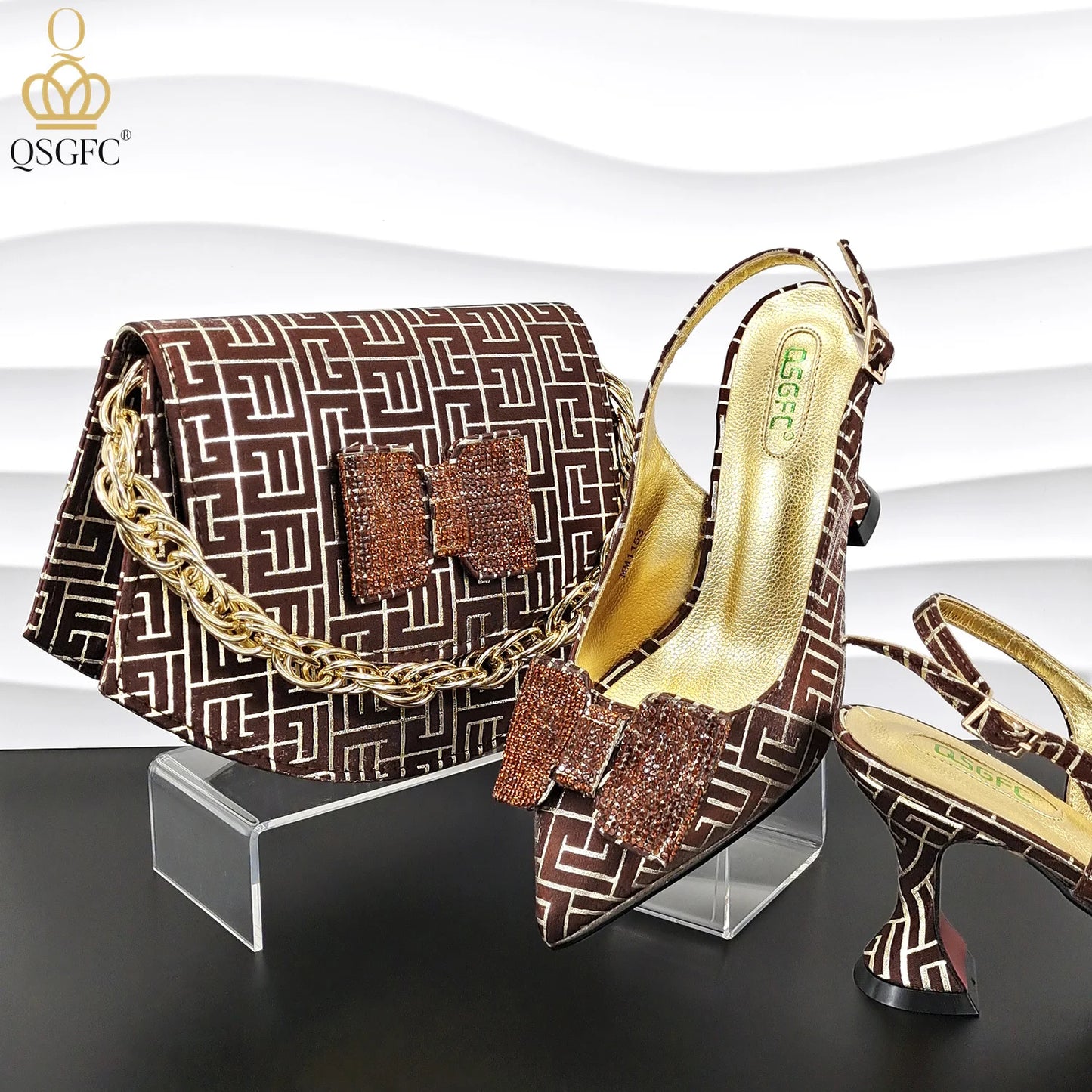 QSGFC Italian Design Shoes and Bag Set Office Ladies Style Diamond Decoration Classic Women High Heel Shoes and Bag